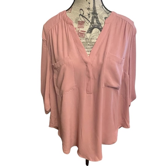 None Tops - Chic Blush V-Neck Blouse